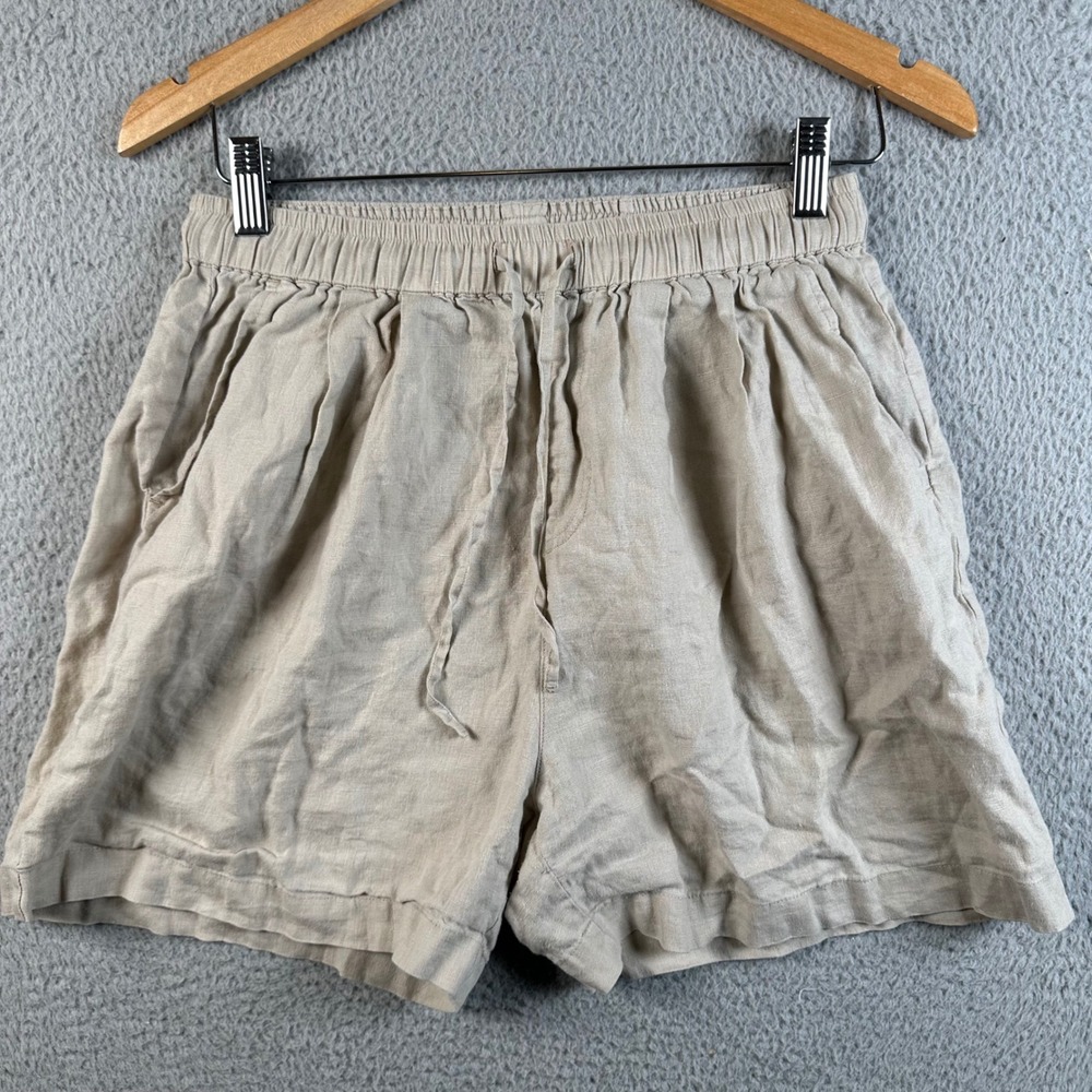 Grae Cove Womens M Beige 100% Linen Drawstring Elastic Waist Shorts Coastal